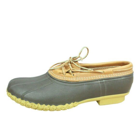 LL Bean Brown Rubber Slip On Unlined Moccasin Gumshoes Duck Boots Size 14 Narrow - Picture 1 of 7
